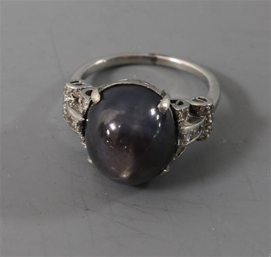 A Star Sapphire and Diamond Ring, first half 20th century